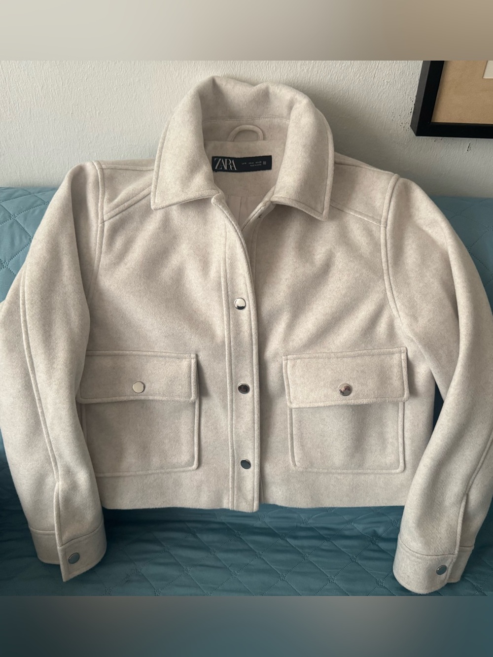 Zara Cream Wool-Blend Cropped Jacket